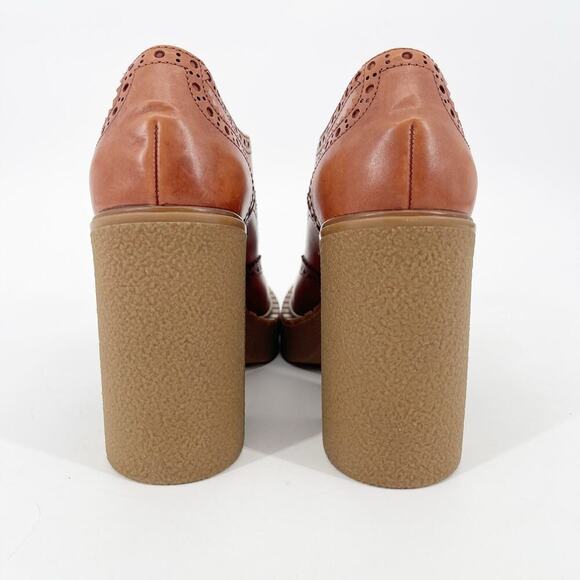 Prada Terracotta Leather Brogue Lace Up Chunky Platform Block Heel Shoes IT 39.5 - Picture 8 of 13
